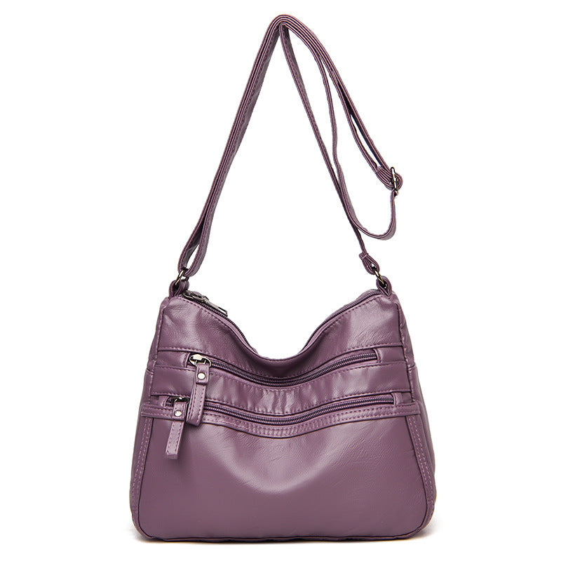 Real Washed Leather Classic Solid Color Soft Leather Versatile Casual One-shoulder Crossbody Bag