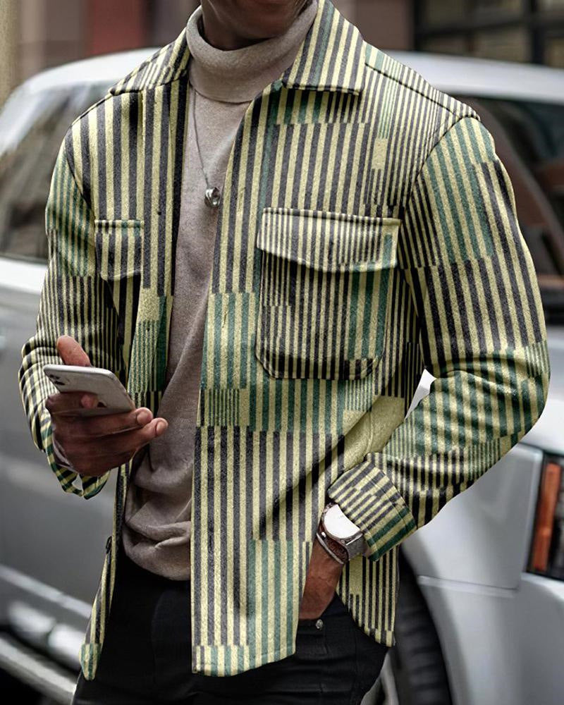 Velvet Padded Shirt 3D Digital Printing Geometric Lapel