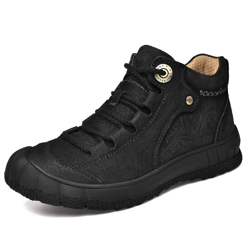 Genuine Leather Mid-top Men's Shoes Closed Toe Anti-kick Outdoor Leisure