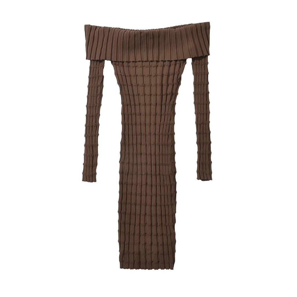 European And American-style Cold-shoulder Bodycon Knitted Dress With High Sense