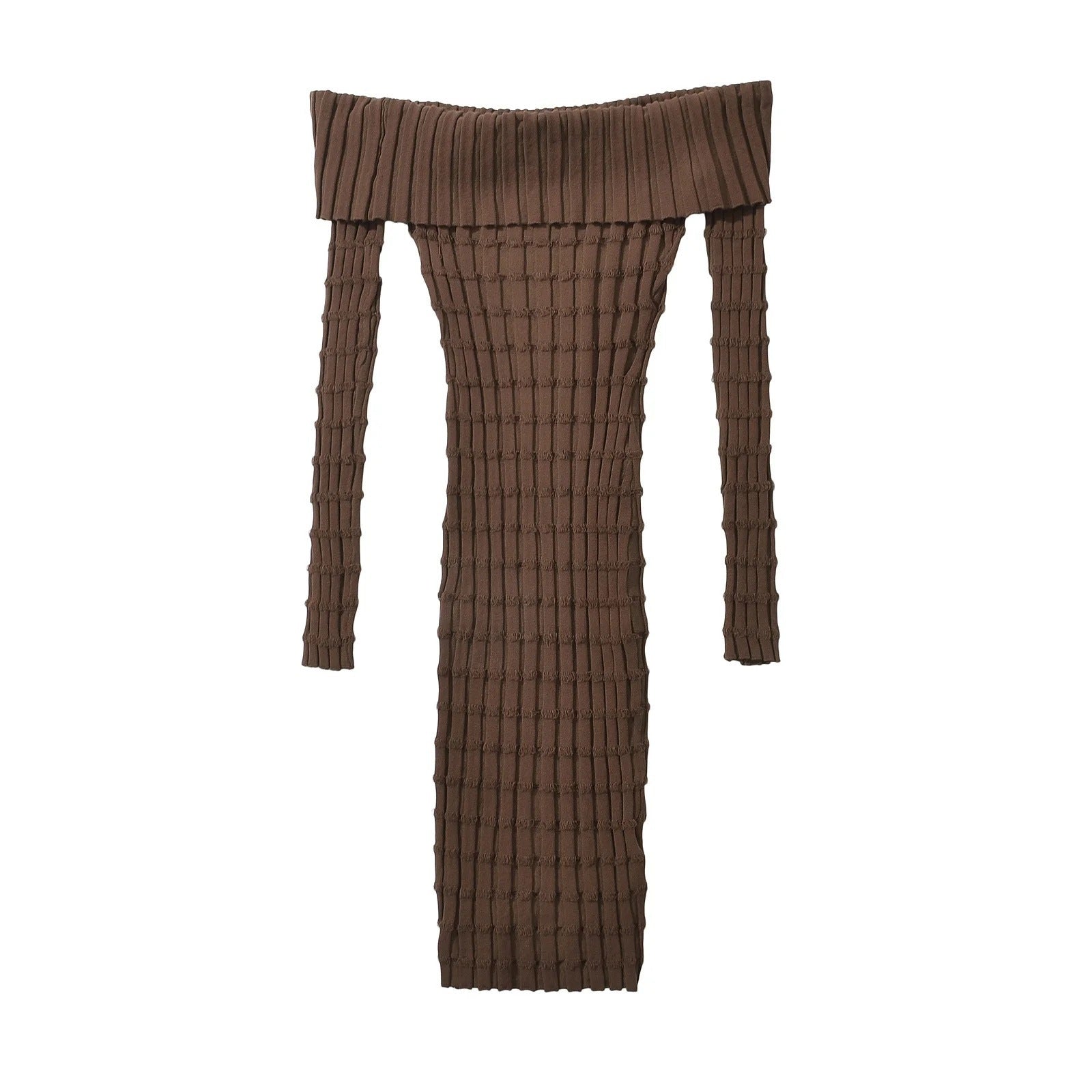 European And American-style Cold-shoulder Bodycon Knitted Dress With High Sense