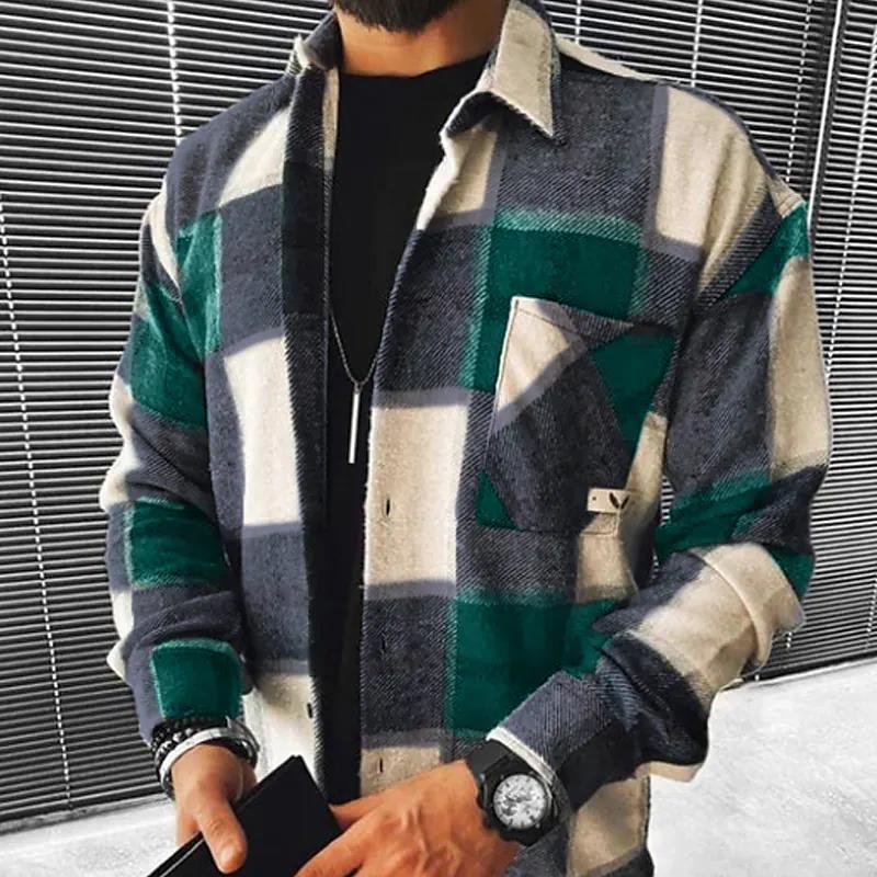 Velvet Padded Shirt 3D Digital Printing Geometric Lapel