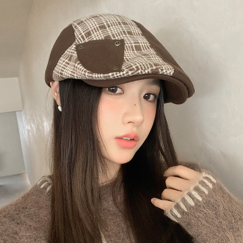 British Retro Plaid Stitching Advance Hats Make Your Face Look Smaller