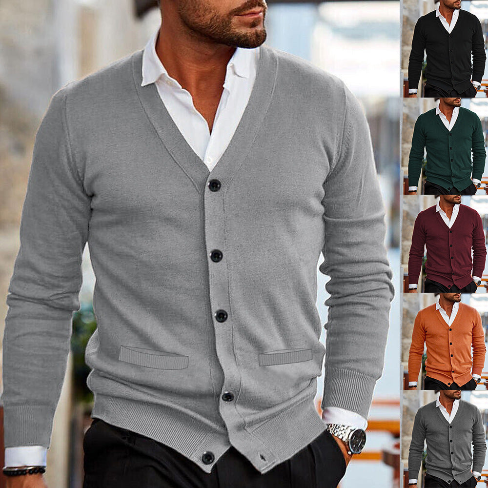 Men's Double-sided Pocket Autumn And Winter New Knitwear V-neck Long Sleeve Slim Sweater Cardigan