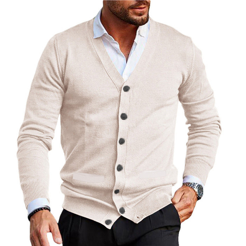 Men's Double-sided Pocket Autumn And Winter New Knitwear V-neck Long Sleeve Slim Sweater Cardigan