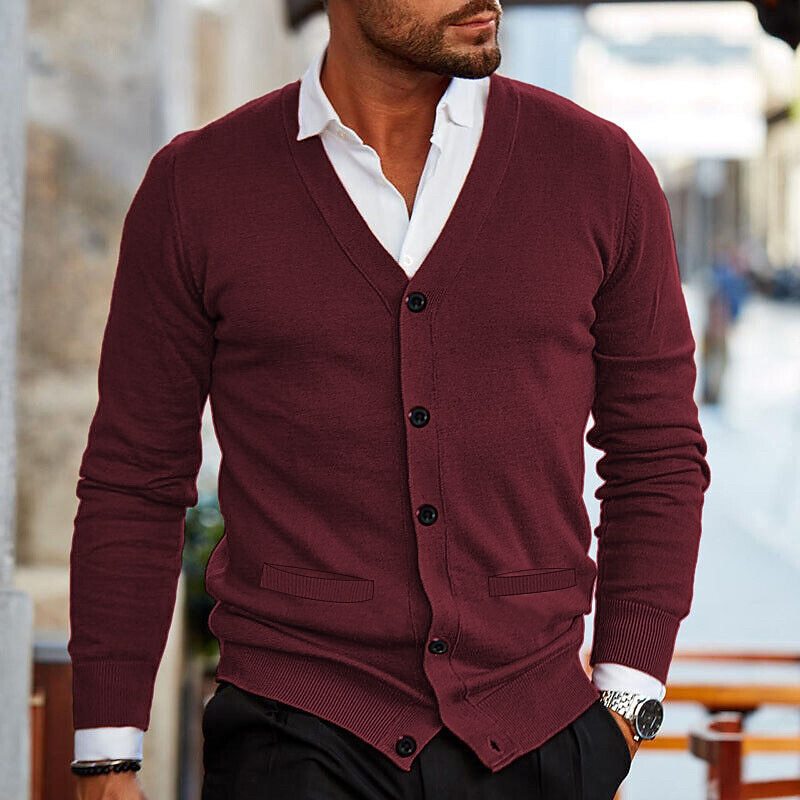 Men's Double-sided Pocket Autumn And Winter New Knitwear V-neck Long Sleeve Slim Sweater Cardigan