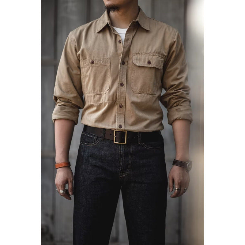 Workwear Shirt Men's Amekaji Lapel Long-sleeved Shirt