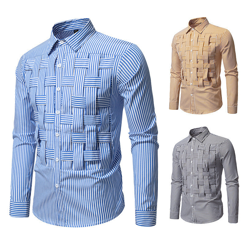 Striped Woven Plaid Men's Spring And Autumn Ruan Handsome High-grade Shirt