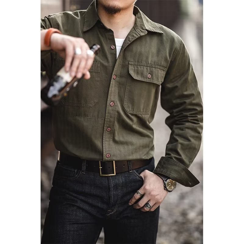 Workwear Shirt Men's Amekaji Lapel Long-sleeved Shirt