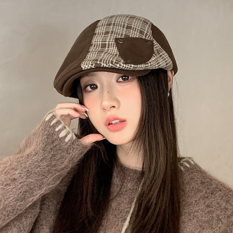 British Retro Plaid Stitching Advance Hats Make Your Face Look Smaller