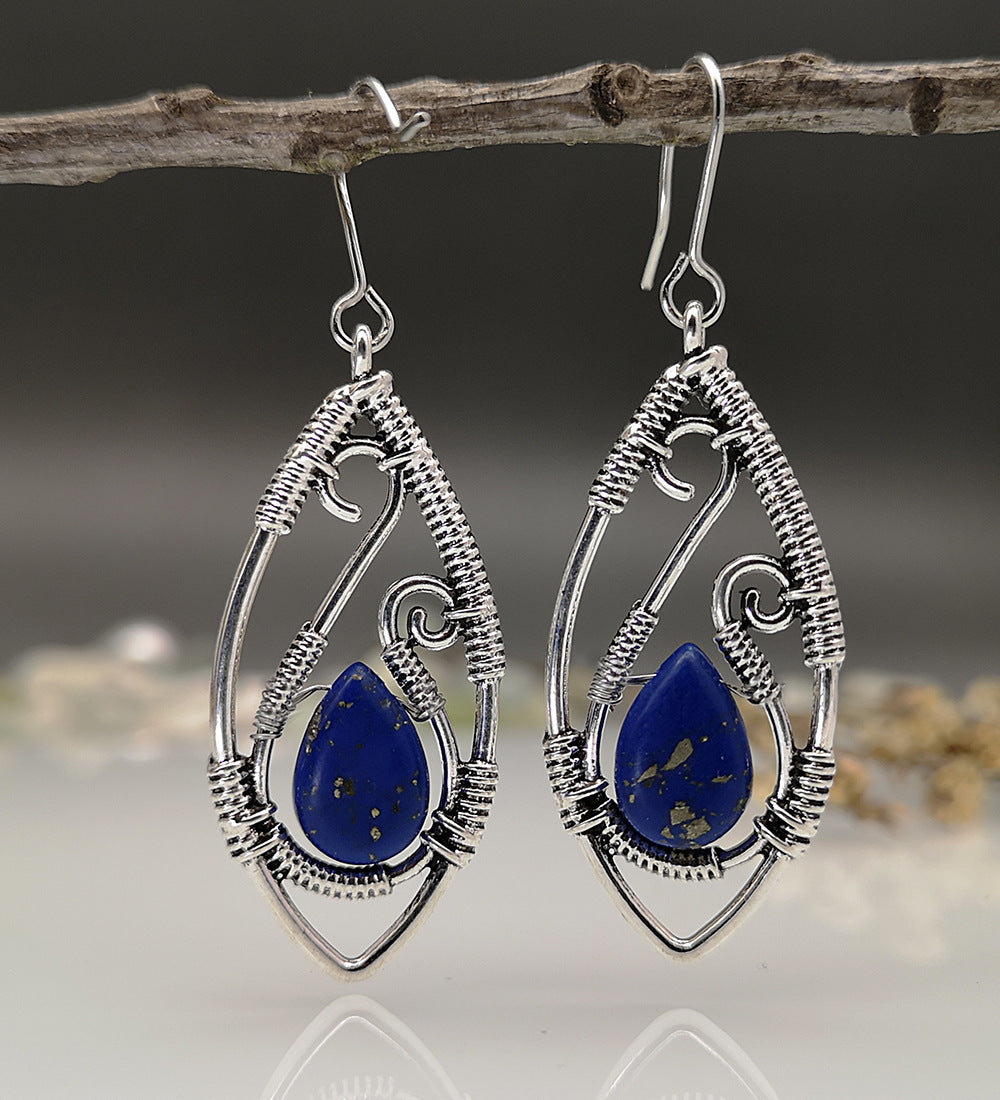 Creative Lapis Retro Silver String Winding Turquoise Earrings